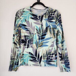 Hang Ten Long Sleeve Rash Guard Green Tropical UV Protection UPF 50+ S